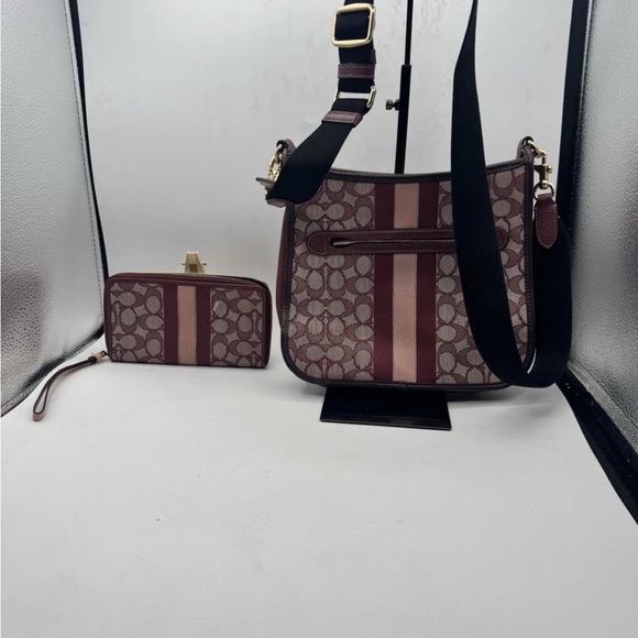 Coach Dempsey  Crossbody Bag, Medium Wine - Signature Jacquard/ With Wallet - Picture 5 of 15